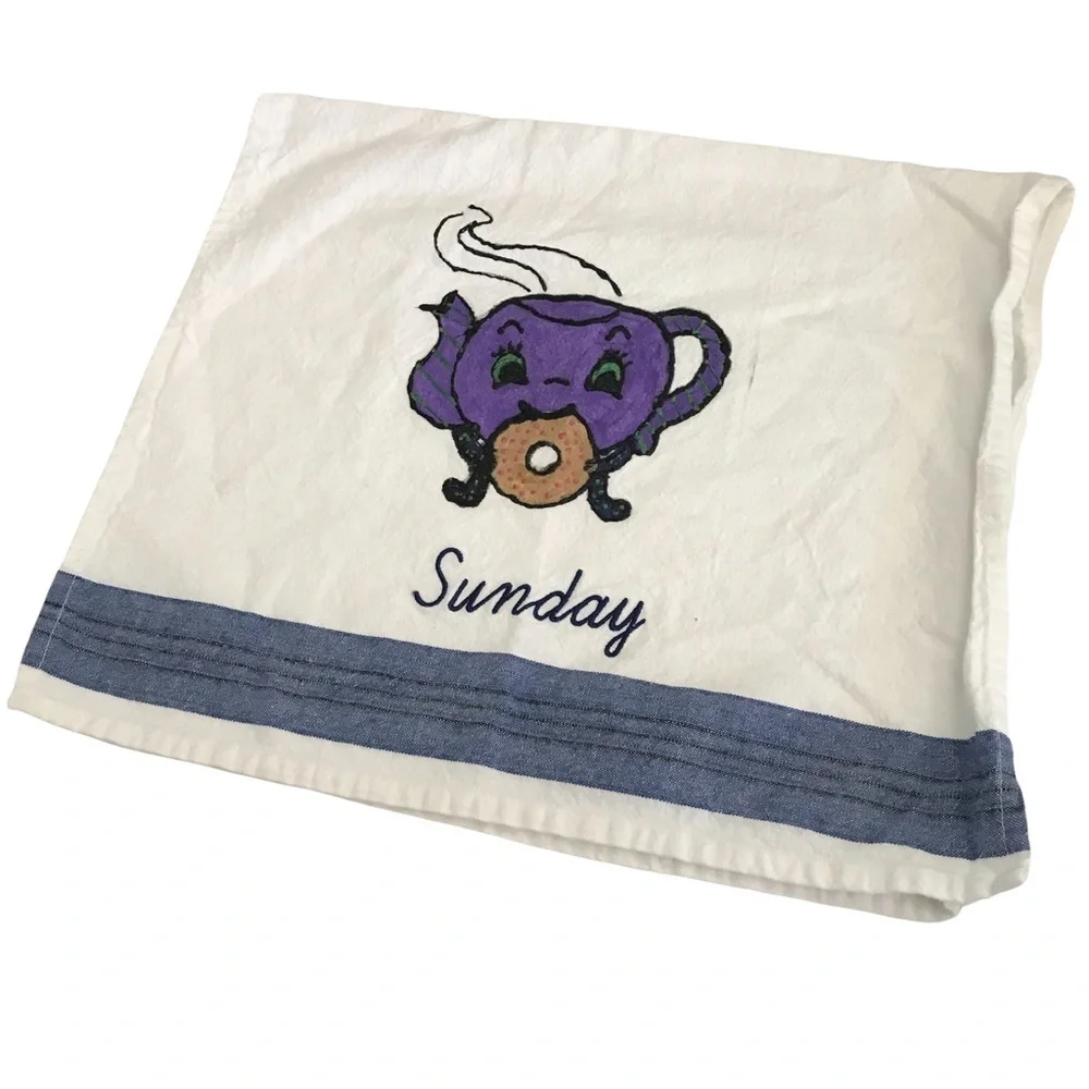 VINTAGE Flour Sack Dishtowels Saturday Sunday Embroidery